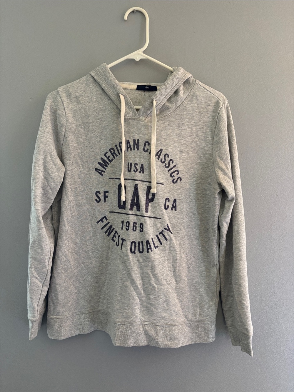 GAP Light Gray Hooded Pullover with Navy Logo
